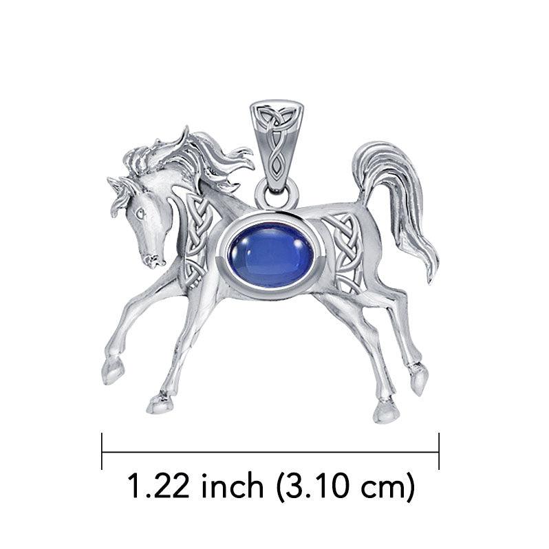 Celtic Running Horse Pendant in 14K White Gold with Gemstone
