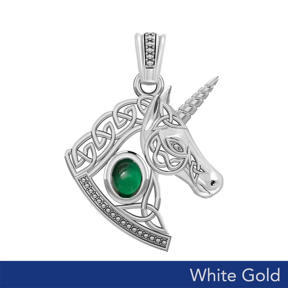 The Celtic Unicorn of Enchanted Realms in Solid White Gold 10k, 14k or 18k