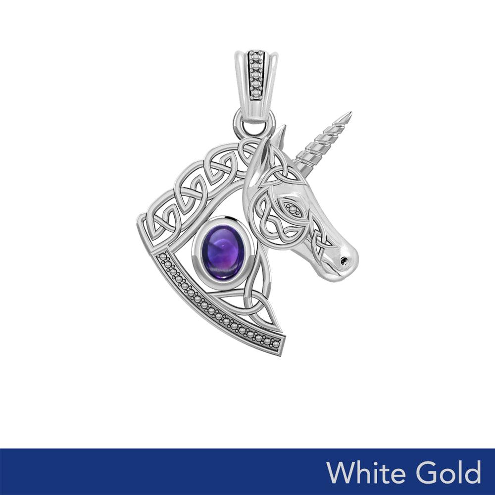 The Celtic Unicorn of Enchanted Realms in Solid White Gold 10k, 14k or 18k