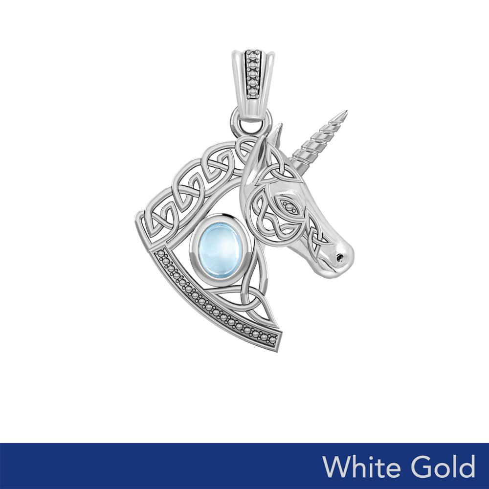 The Celtic Unicorn of Enchanted Realms in Solid White Gold 10k, 14k or 18k