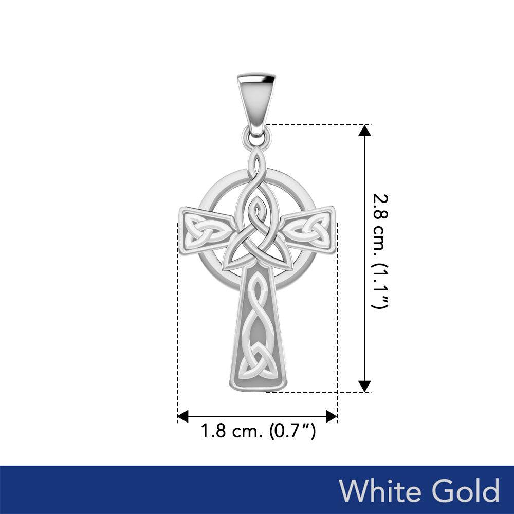 Celtic Cross with Trinity Knot Halo of Light Pendant Solid White Gold 10k, 14K, or 18K