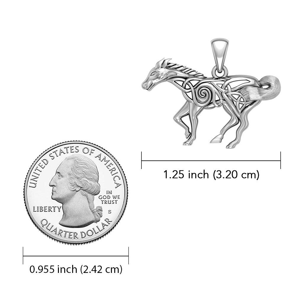 Celtic Filigree Running Horse of Freedom Pendant in 14K White Gold
