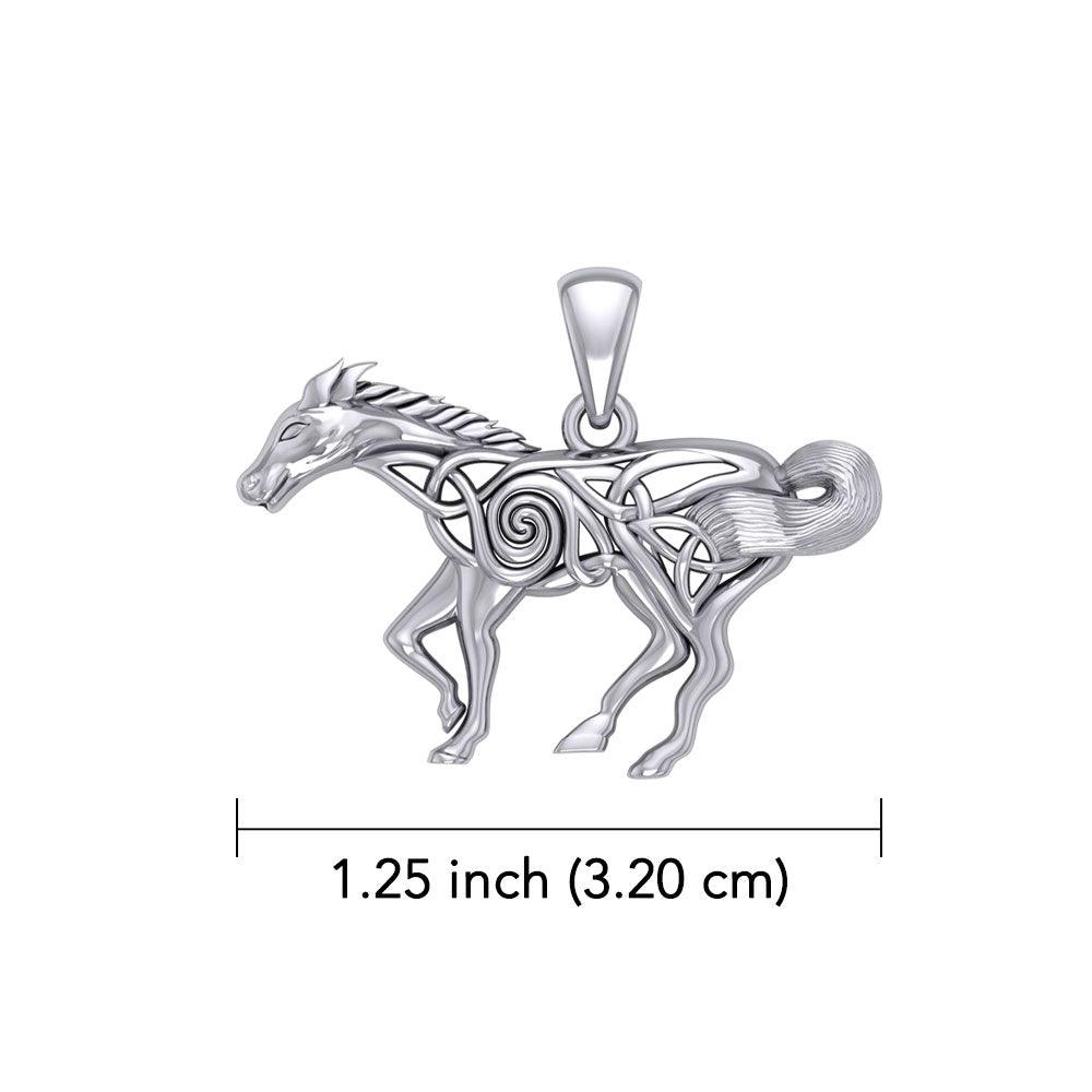 Celtic Filigree Running Horse of Freedom Pendant in 14K White Gold