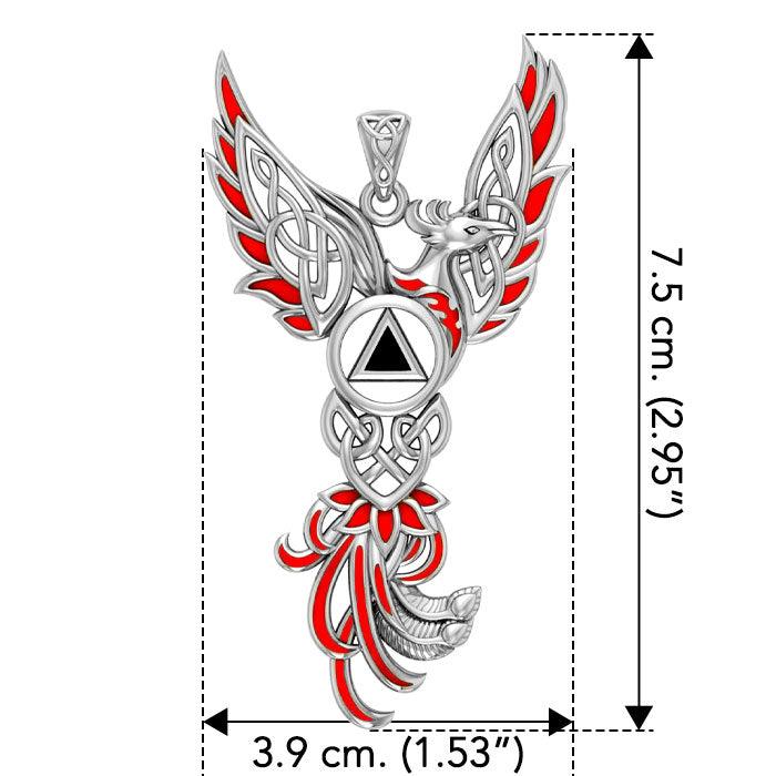 Celtic Phoenix Pendant in Solid White Gold with Red Enamel & Black Onyx