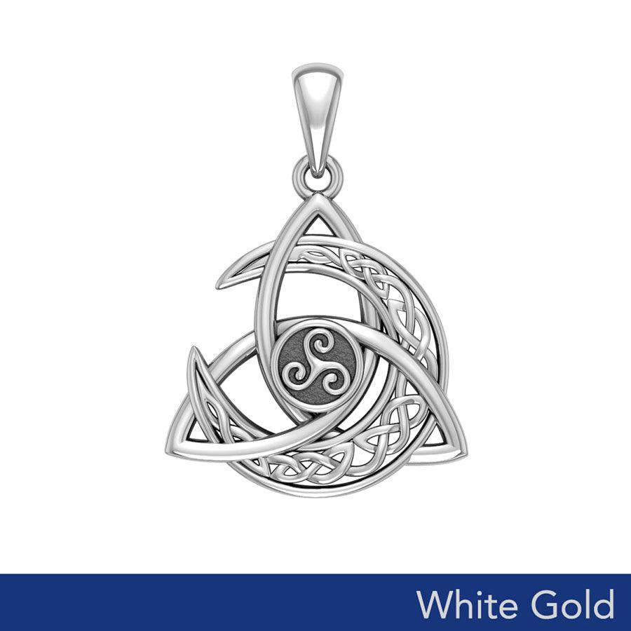 Crescent Moon Trinity Knot Triskelion Pendant of Eternal Cycles White Gold 10k, 14K, or 18K
