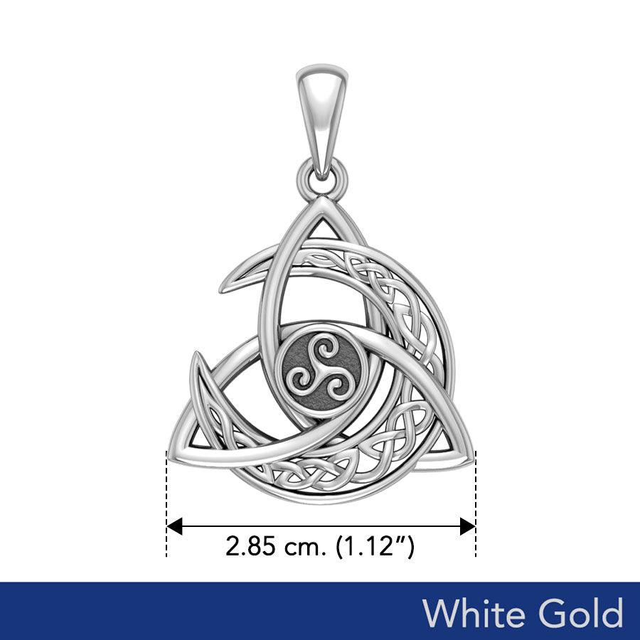 Crescent Moon Trinity Knot Triskelion Pendant of Eternal Cycles White Gold 10k, 14K, or 18K
