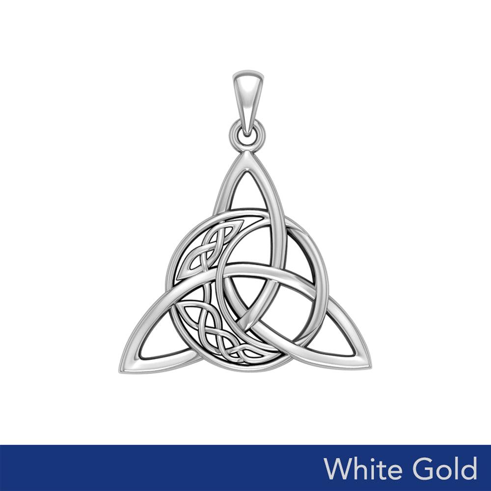 Mystical Crescent Moon Trinity Knot Pendant in Solid White Gold