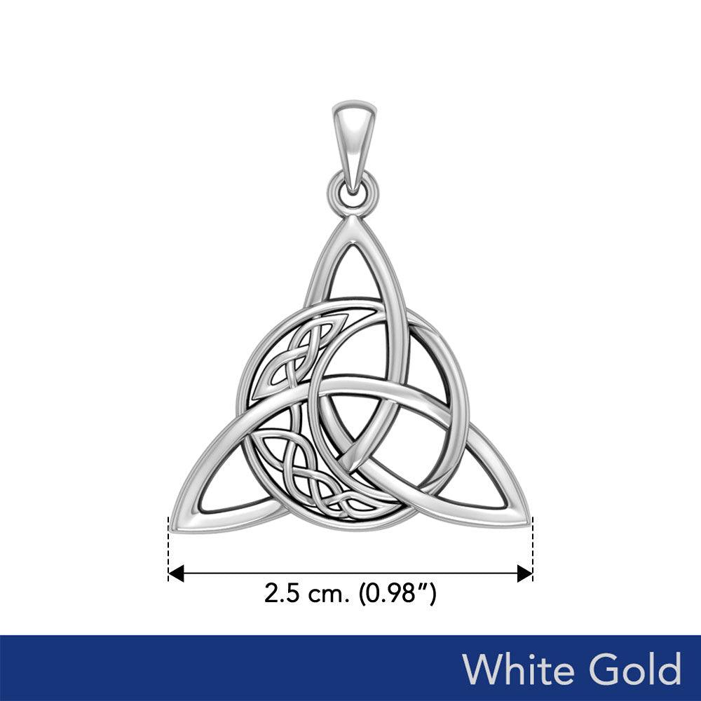 Mystical Crescent Moon Trinity Knot Pendant in Solid White Gold
