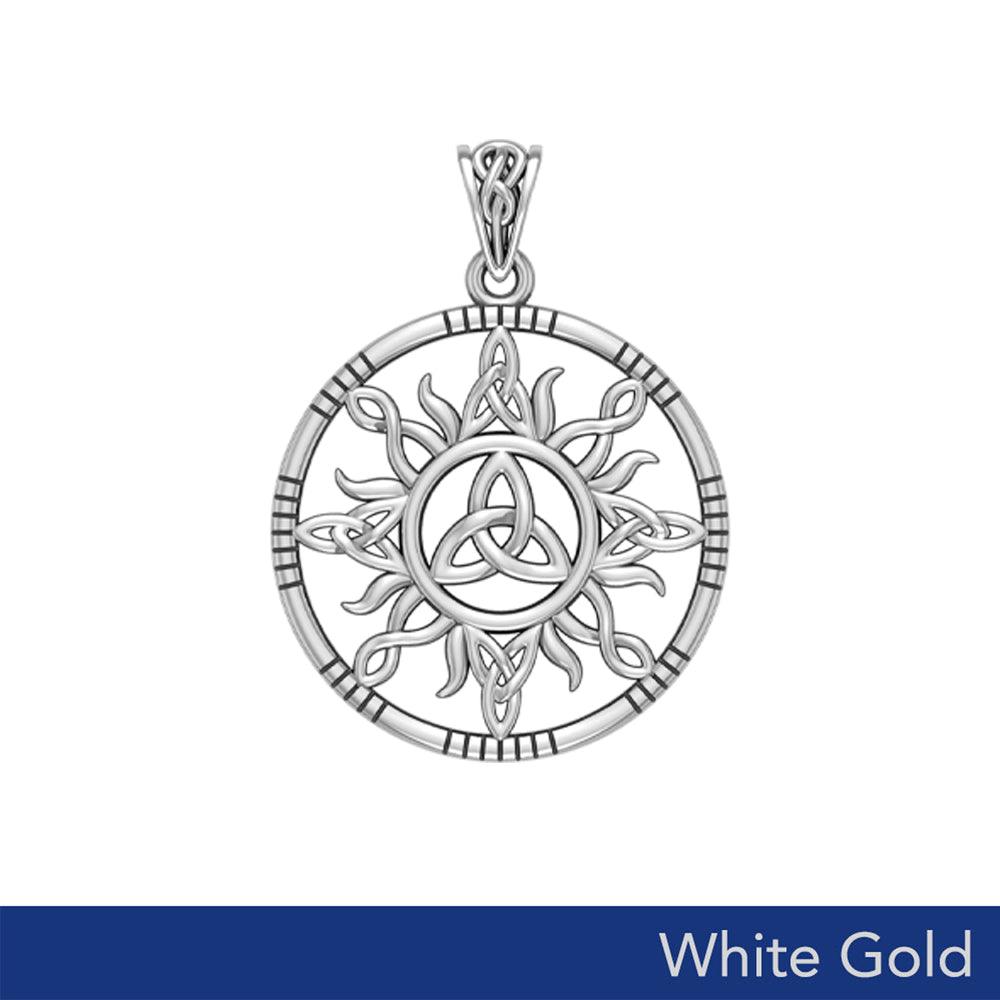 The Sun & Trinity Knot: A Solid White Gold Pendant 10K, 14K, 18K