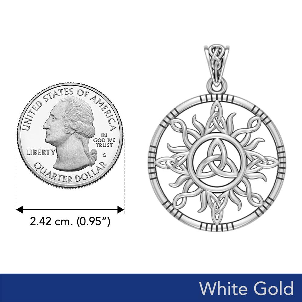 The Sun & Trinity Knot: A Solid White Gold Pendant 10K, 14K, 18K