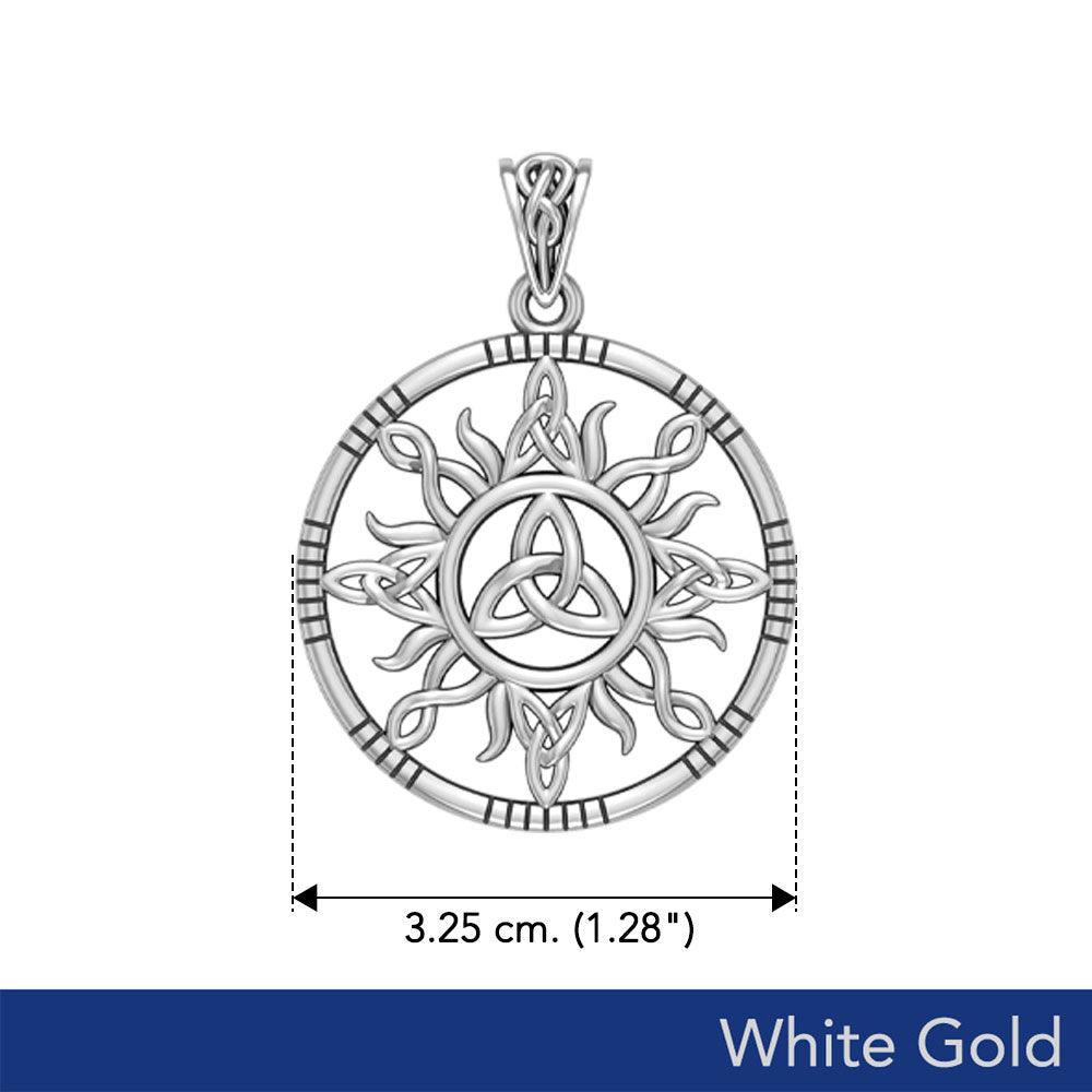 The Sun & Trinity Knot: A Solid White Gold Pendant 10K, 14K, 18K