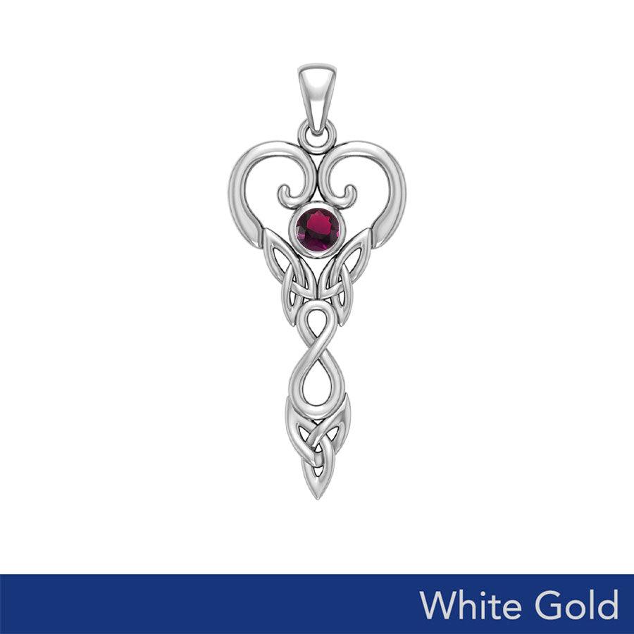 Eternal Goddess Celtic Infinity Birthstone Pendant - 10k, 14K, or 18K White Gold