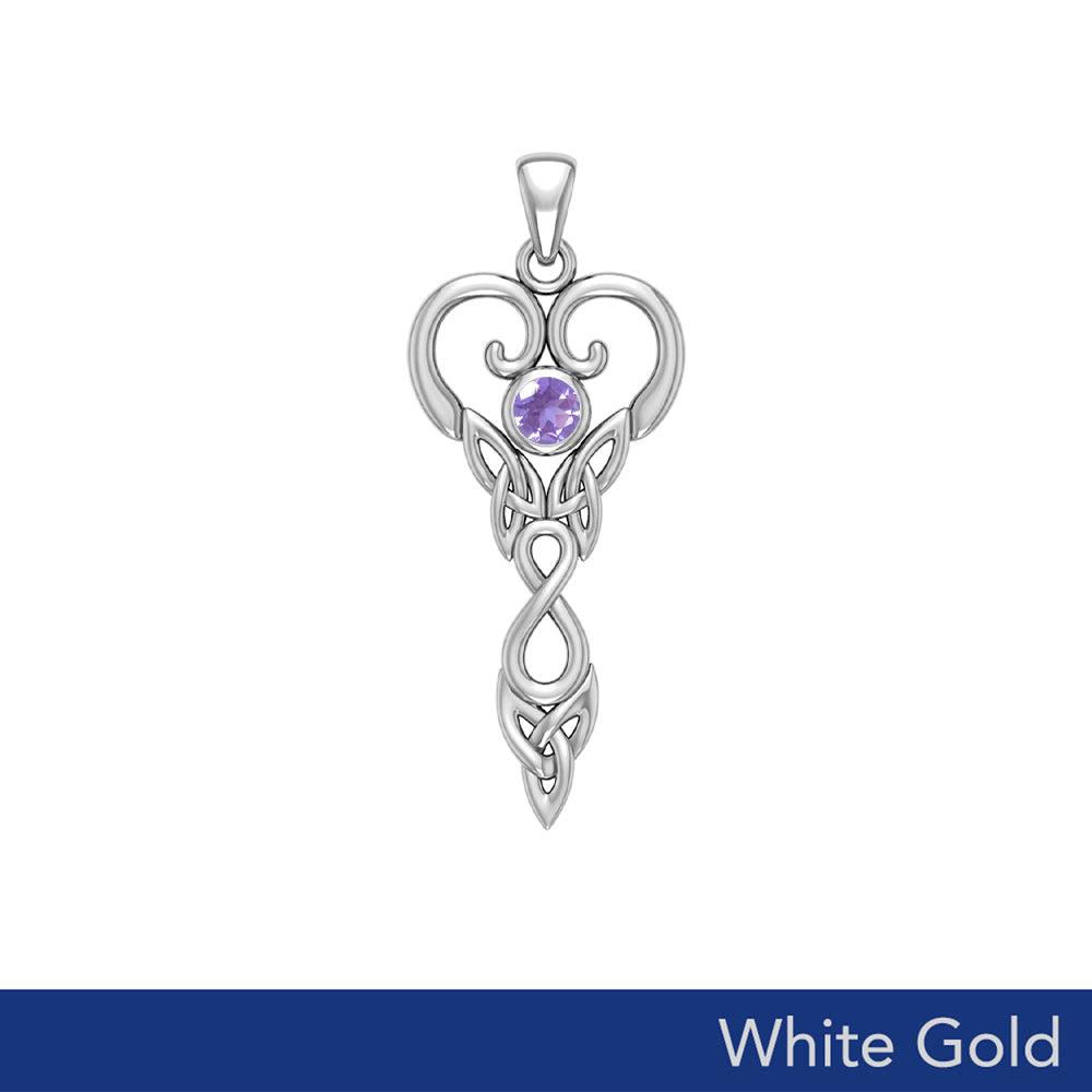 Eternal Goddess Celtic Infinity Birthstone Pendant - 10k, 14K, or 18K White Gold