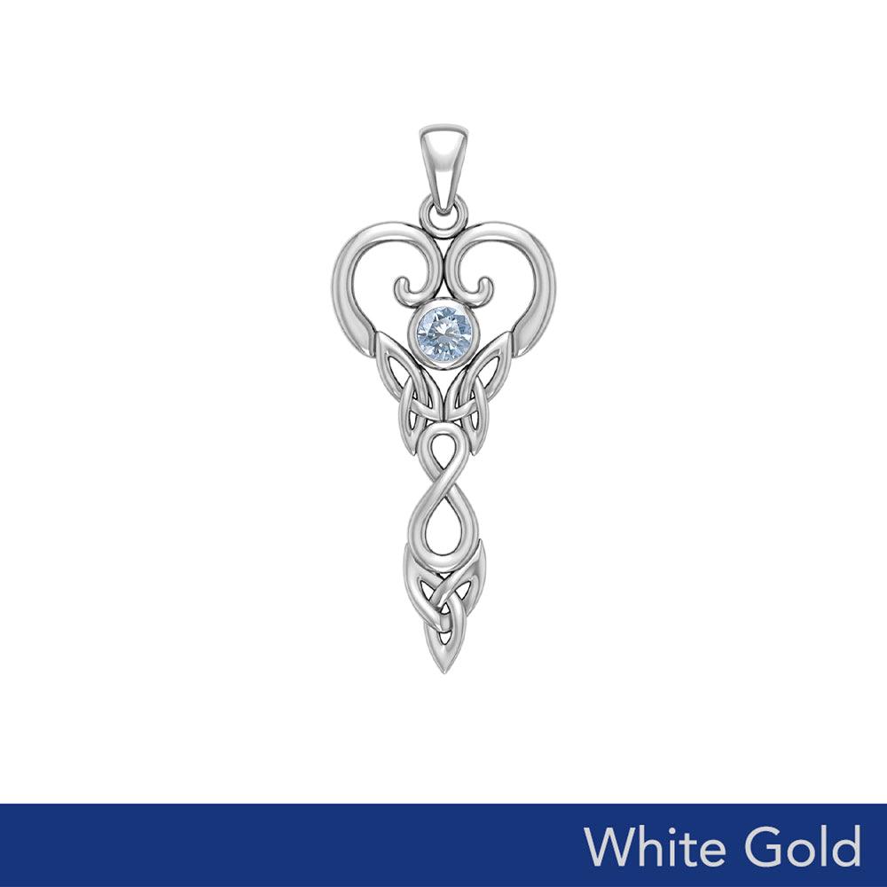 Eternal Goddess Celtic Infinity Birthstone Pendant - 10k, 14K, or 18K White Gold