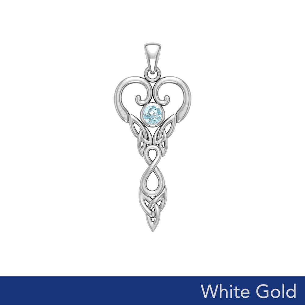Eternal Goddess Celtic Infinity Birthstone Pendant - 10k, 14K, or 18K White Gold