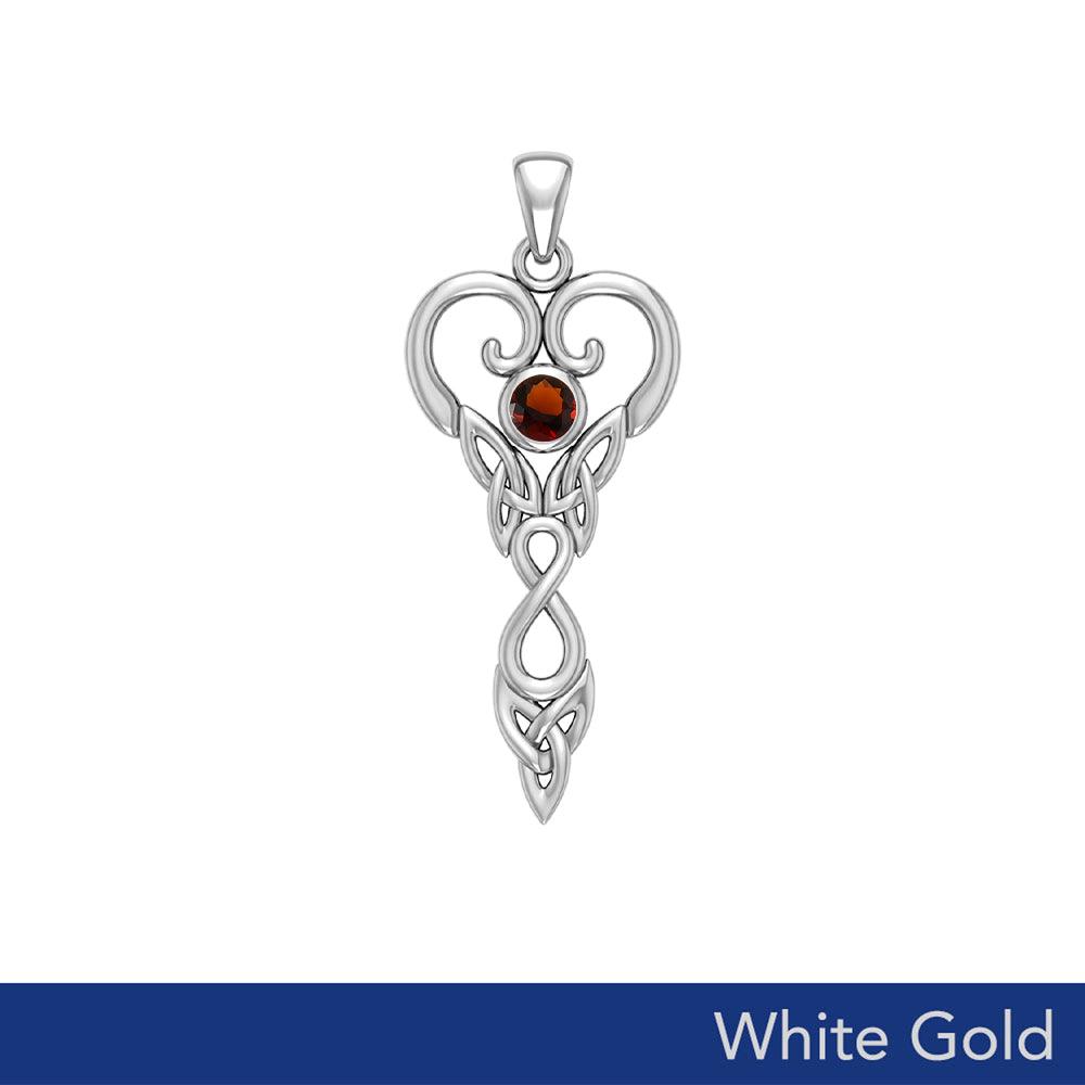 Eternal Goddess Celtic Infinity Birthstone Pendant - 10k, 14K, or 18K White Gold