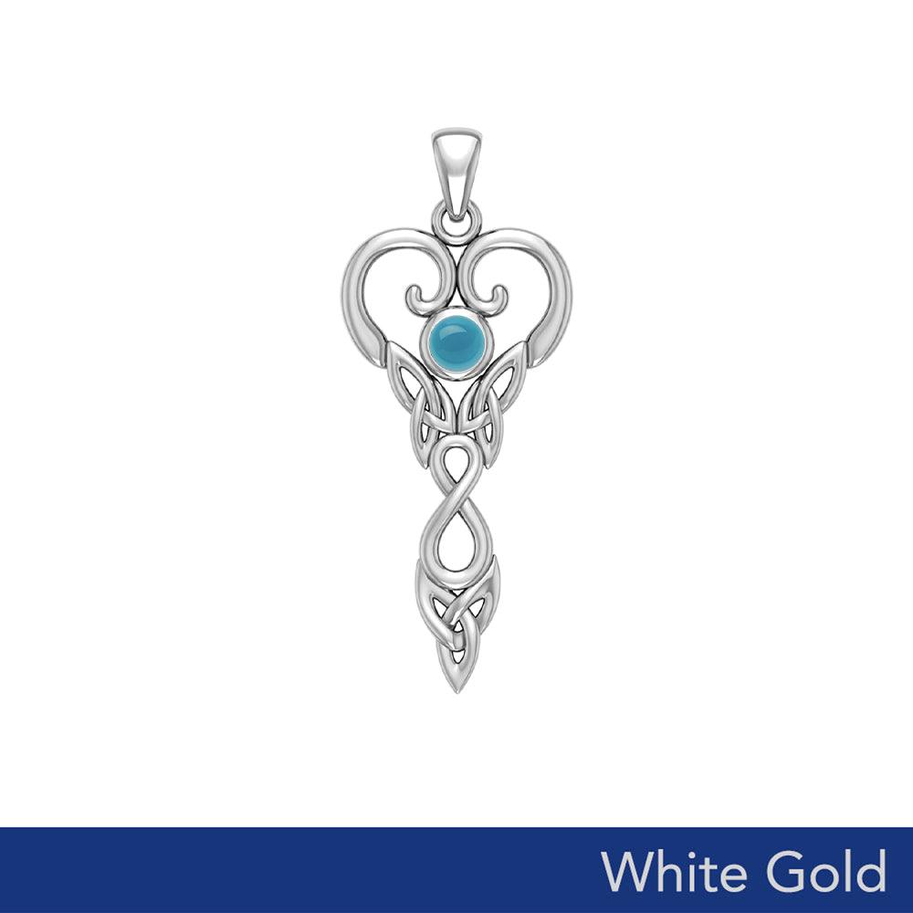 Eternal Goddess Celtic Infinity Birthstone Pendant - 10k, 14K, or 18K White Gold
