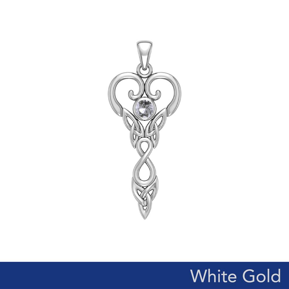 Eternal Goddess Celtic Infinity Birthstone Pendant - 10k, 14K, or 18K White Gold