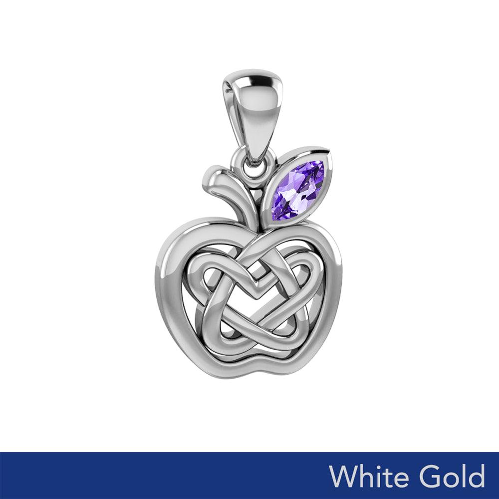 Double Heart & Apple Celtic White Gold with Gemstone Pendant
