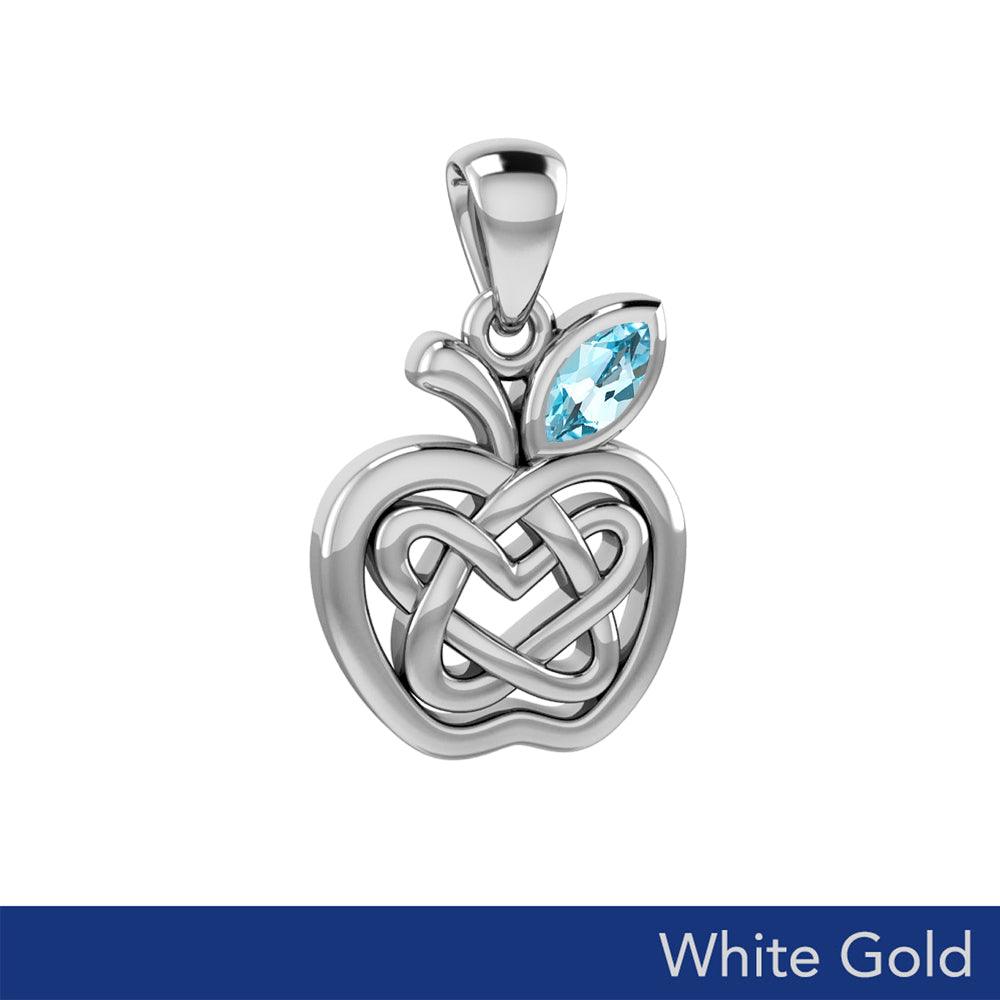 Double Heart & Apple Celtic White Gold with Gemstone Pendant
