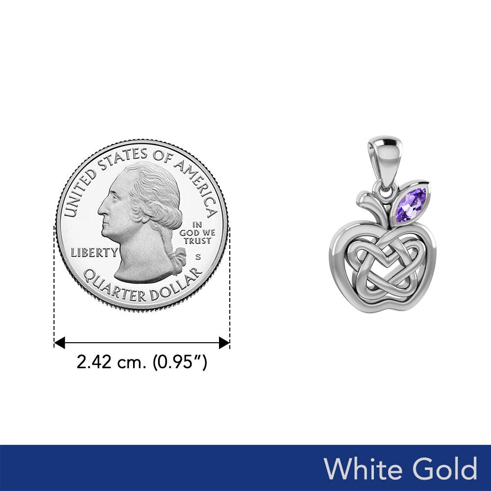 Double Heart & Apple Celtic White Gold with Gemstone Pendant
