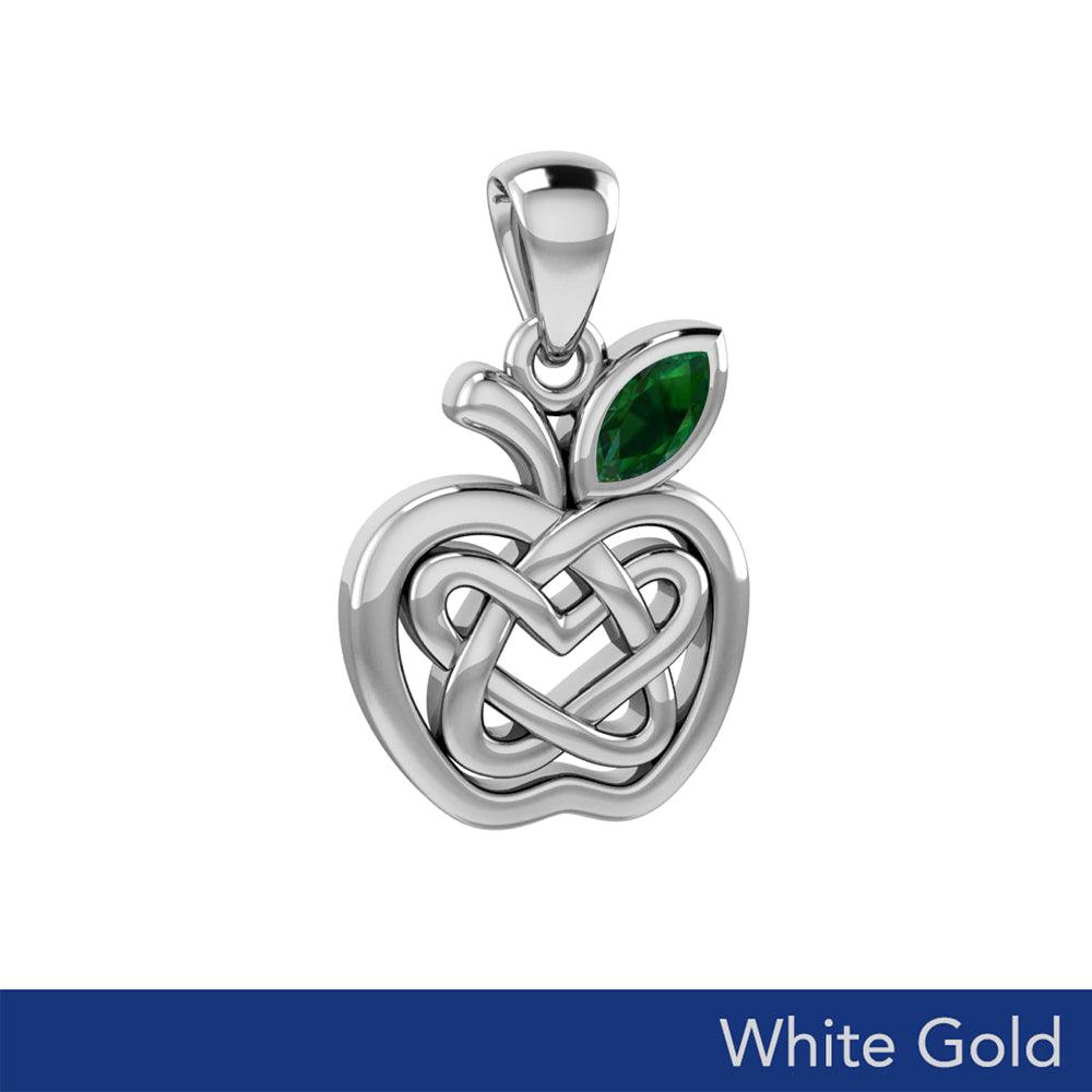Double Heart & Apple Celtic White Gold with Gemstone Pendant
