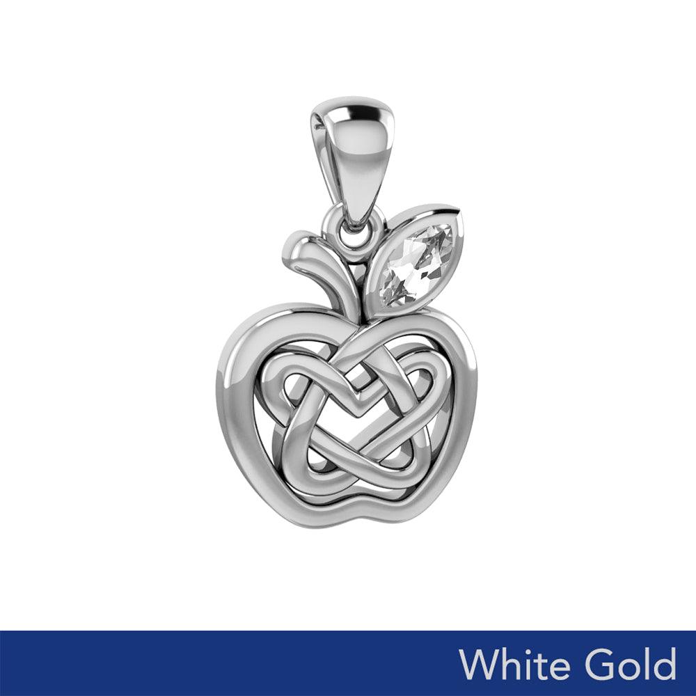 Double Heart & Apple Celtic White Gold with Gemstone Pendant