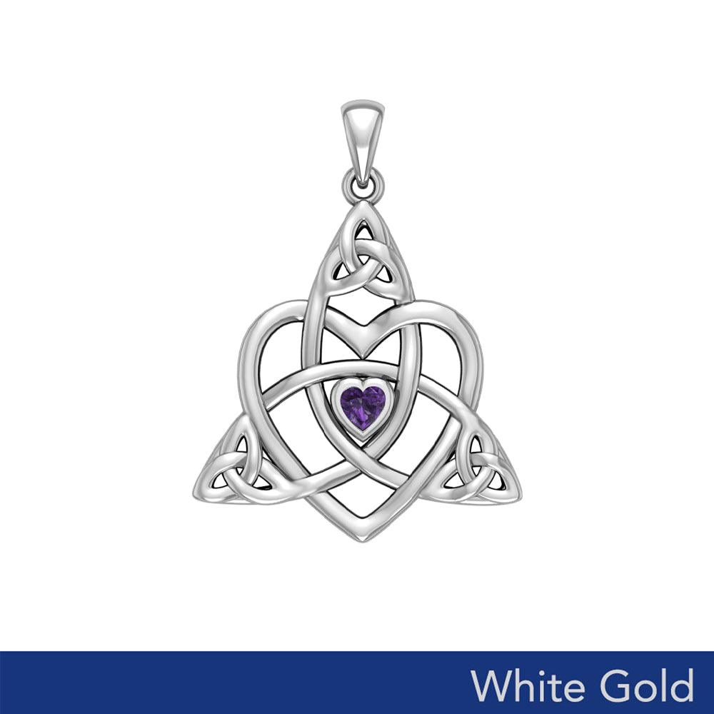 Celtic Heart Birthstone White Gold Trinity Pendant