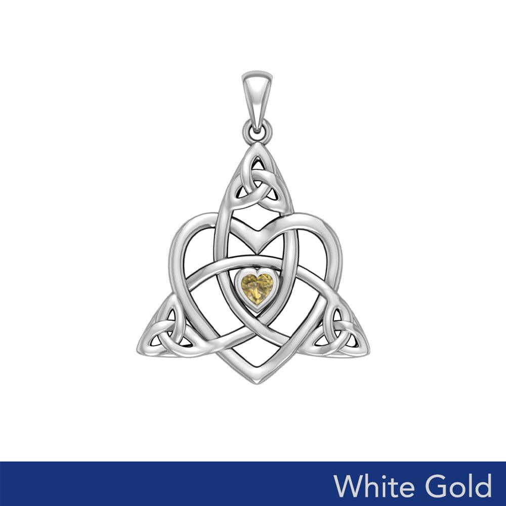 Celtic Heart Birthstone White Gold Trinity Pendant