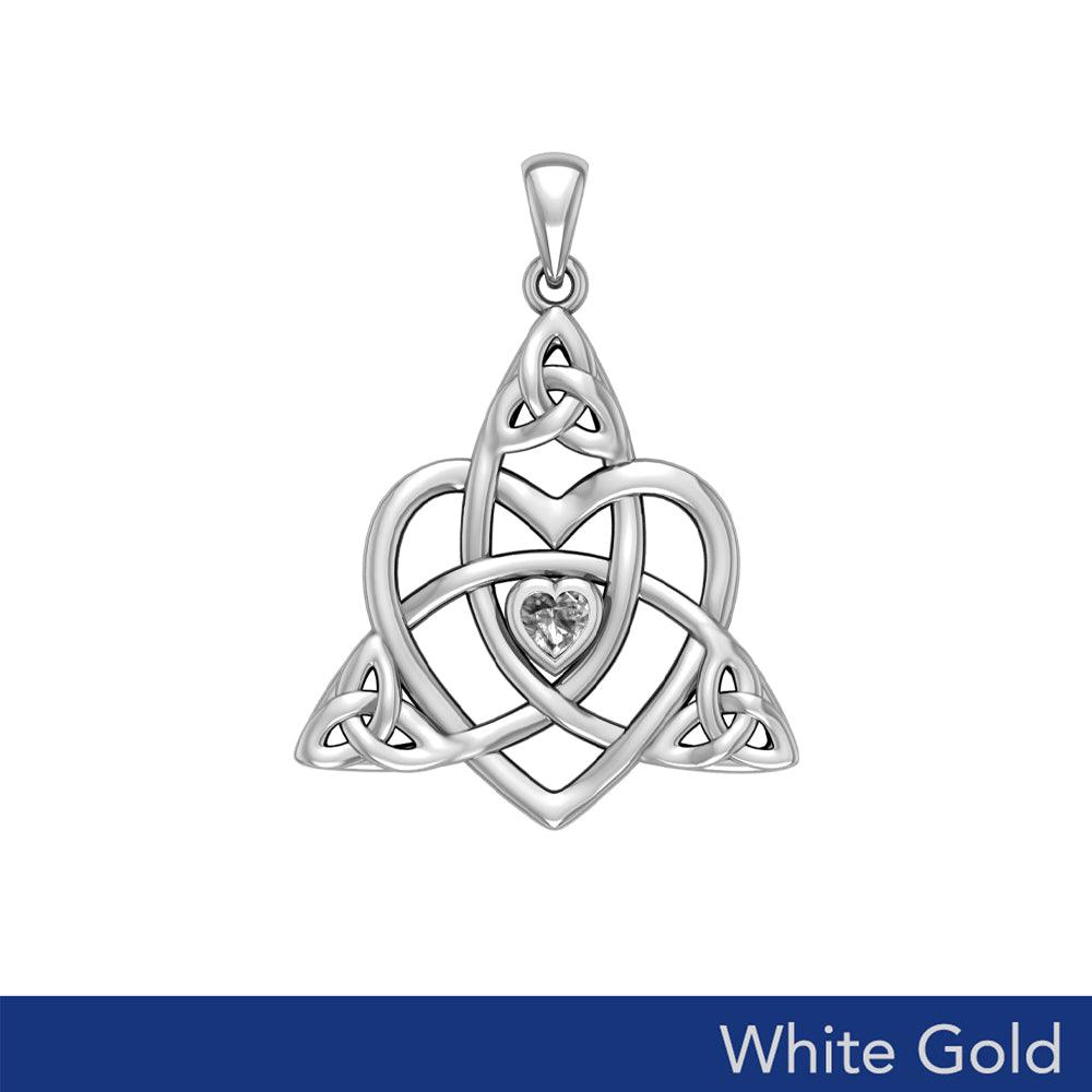 Celtic Heart Birthstone White Gold Trinity Pendant