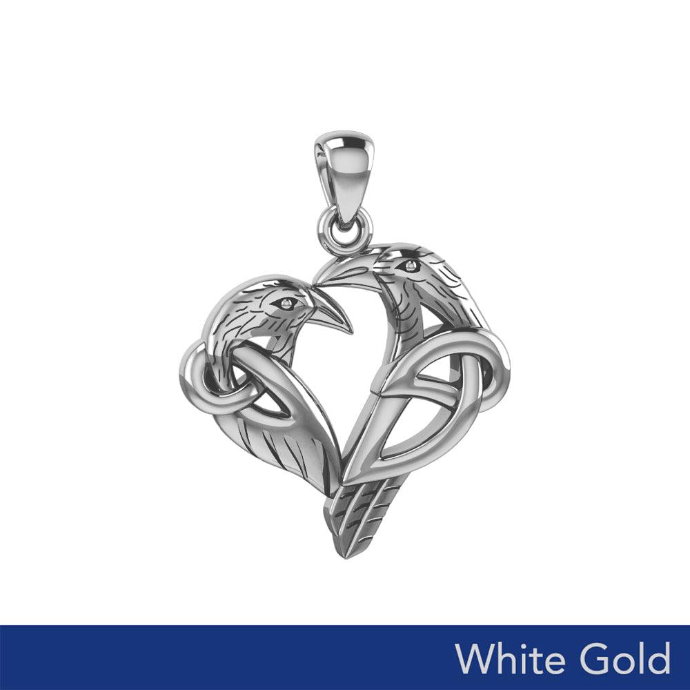 Celtic Ravens of Devotion Pendant in 14K White Gold