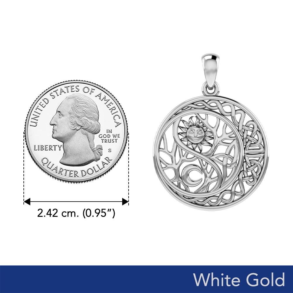 Tree of Life Yin-Yang Sun & Moon Celtic Pendant - White Gold
