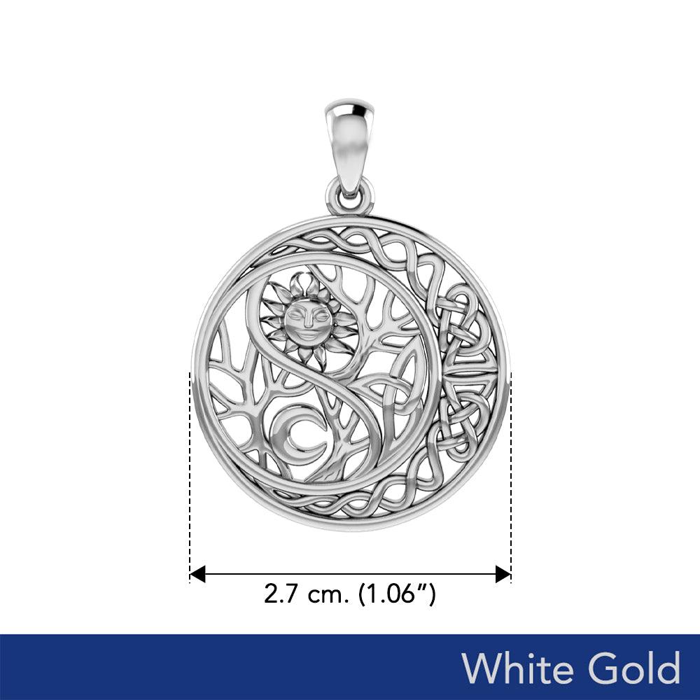 Tree of Life Yin-Yang Sun & Moon Celtic Pendant - White Gold