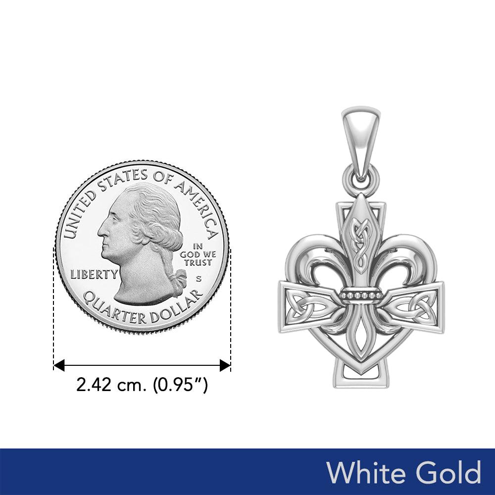 The Cross and the Lily: White Gold Celtic Fleur-de-Lis and Celtic Cross Pendant