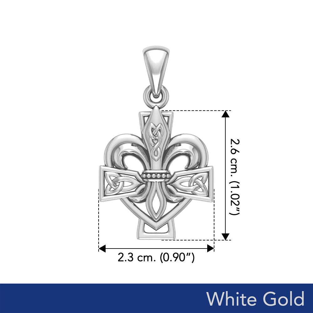 The Cross and the Lily: White Gold Celtic Fleur-de-Lis and Celtic Cross Pendant