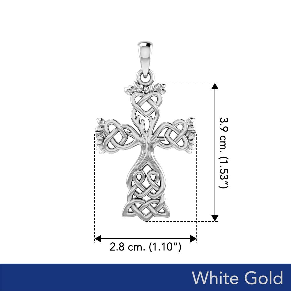 Tree of Life Cross Celtic Pendant – Solid White Gold Elegance