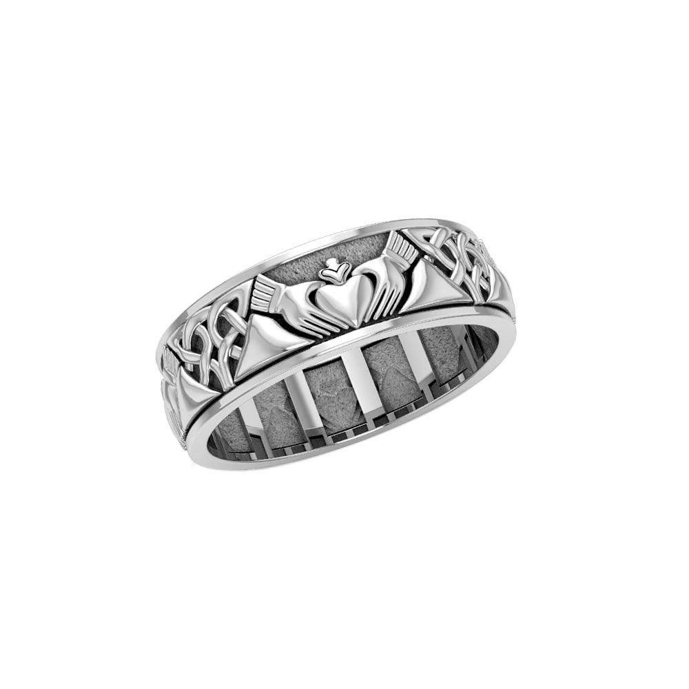 Celtic Claddagh White Gold Spinner Ring 14K