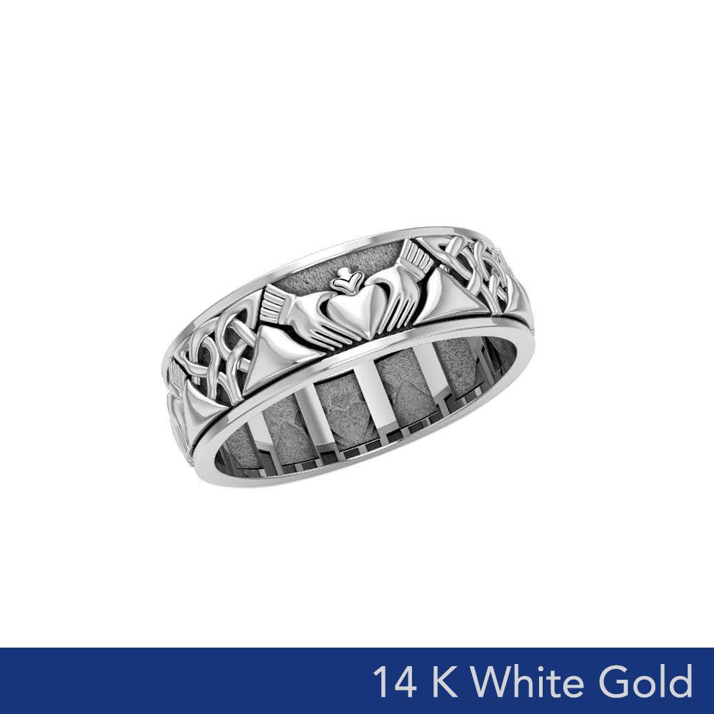 Celtic Claddagh White Gold Spinner Ring 14K