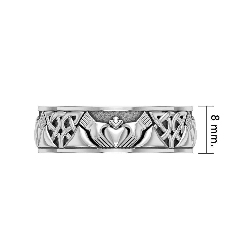 Celtic Claddagh White Gold Spinner Ring 14K