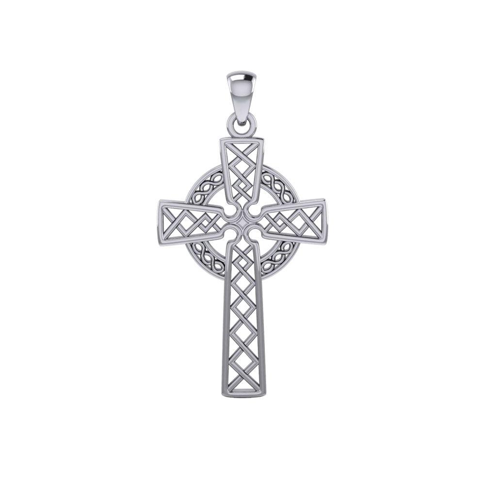Halo Celtic Cross of Eternal Faith and Heritage Pendant – 14K White Gold