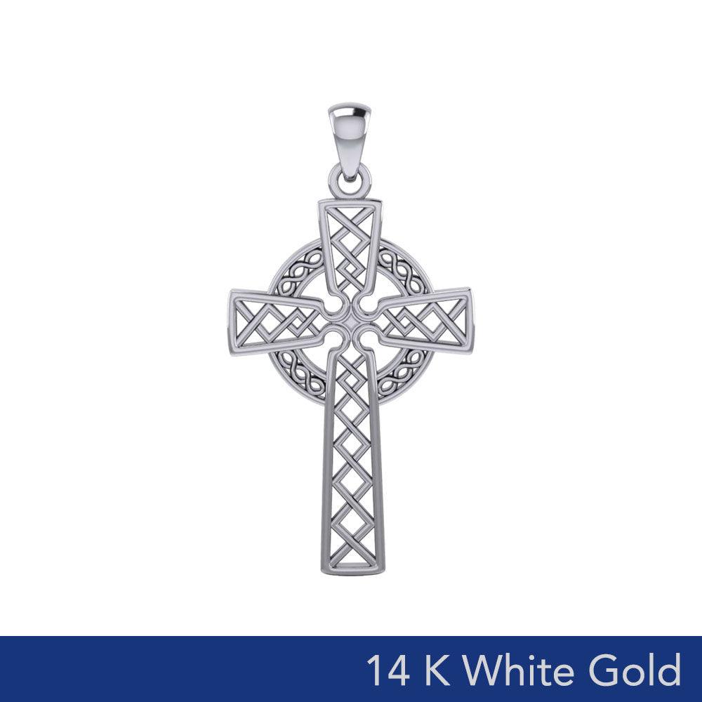 Halo Celtic Cross of Eternal Faith and Heritage Pendant – 14K White Gold