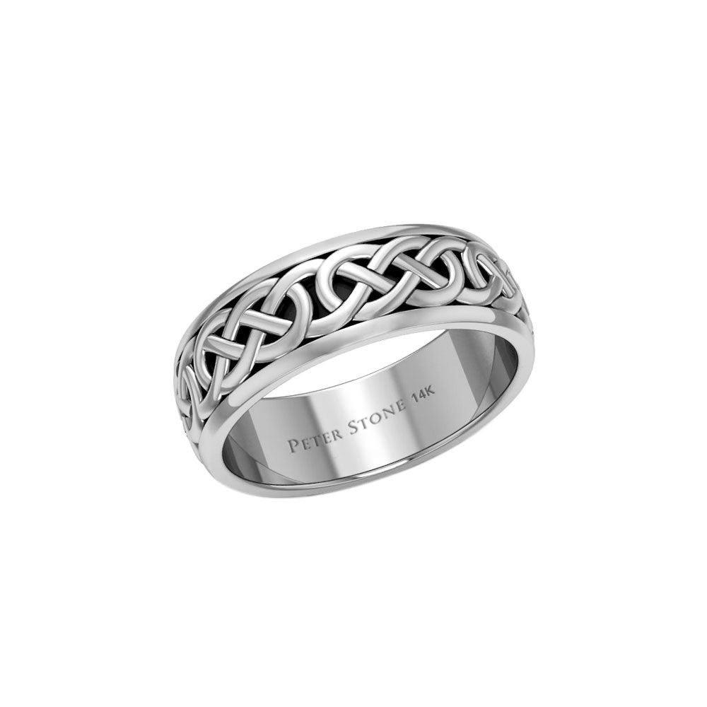 Celtic Knotwork Spinner Band Ring White Gold 14K