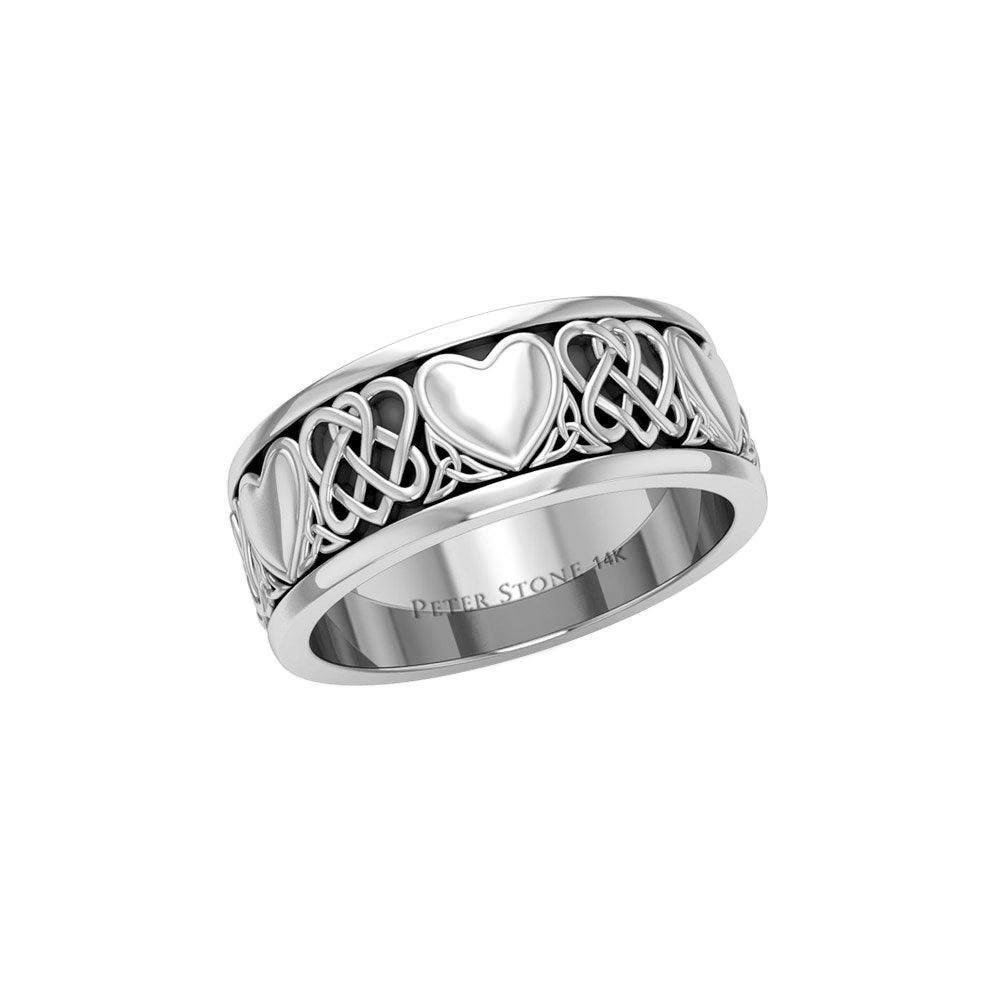 Celtic Heartweave 14K Solid White Gold Spinner Ring