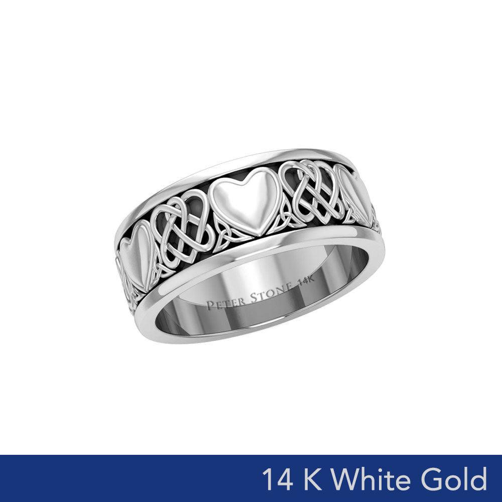 Celtic Heartweave 14K Solid White Gold Spinner Ring
