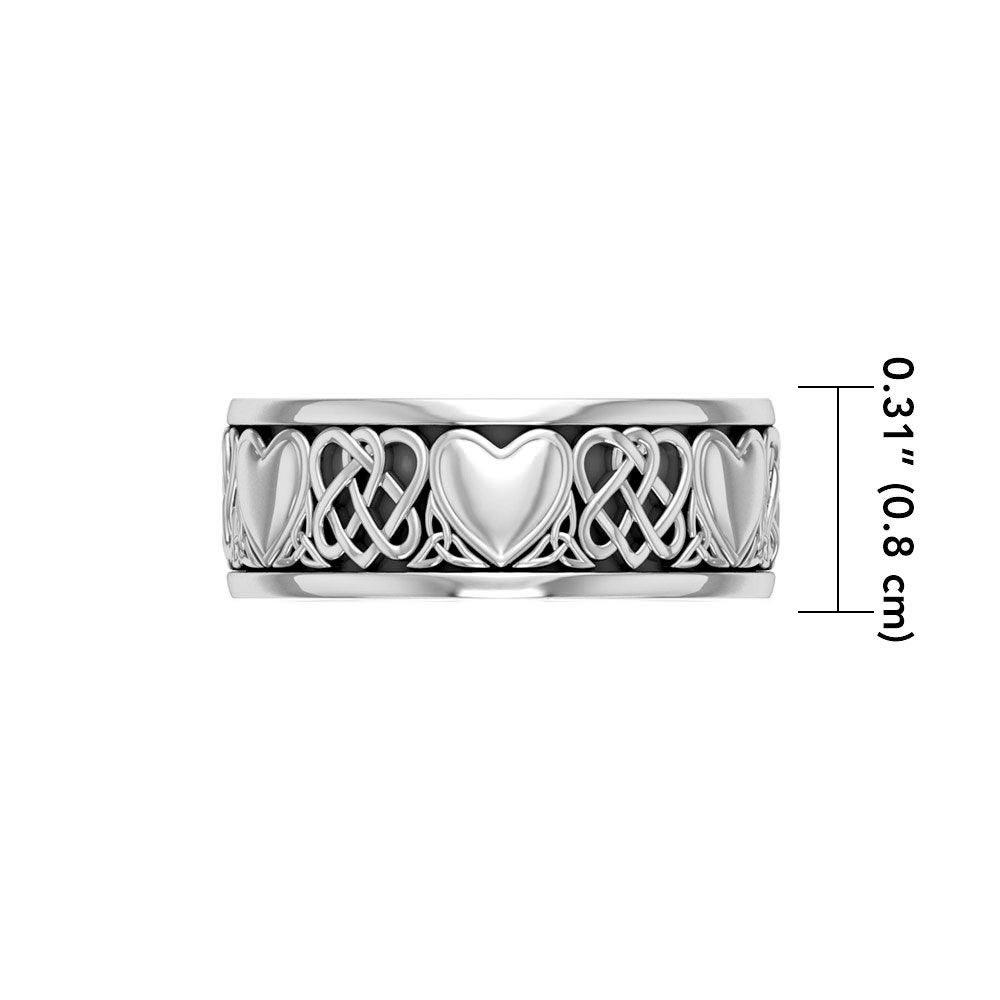 Celtic Heartweave 14K Solid White Gold Spinner Ring