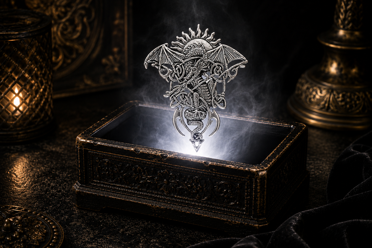 Fire-Breathing Celtic Dragon Sterling Silver Pendant featuring a radiant sun with blazing rays, intricate Celtic interlace knotwork, detailed dragon scales, and ornate openwork craftsmanship.