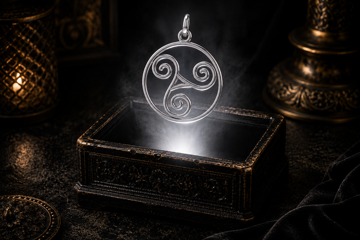 Sterling silver Celtic Triskele pendant featuring a contemporary openwork Triple Spiral design inspired by the ancient Celtic symbol of balance, renewal, and continuous movement.